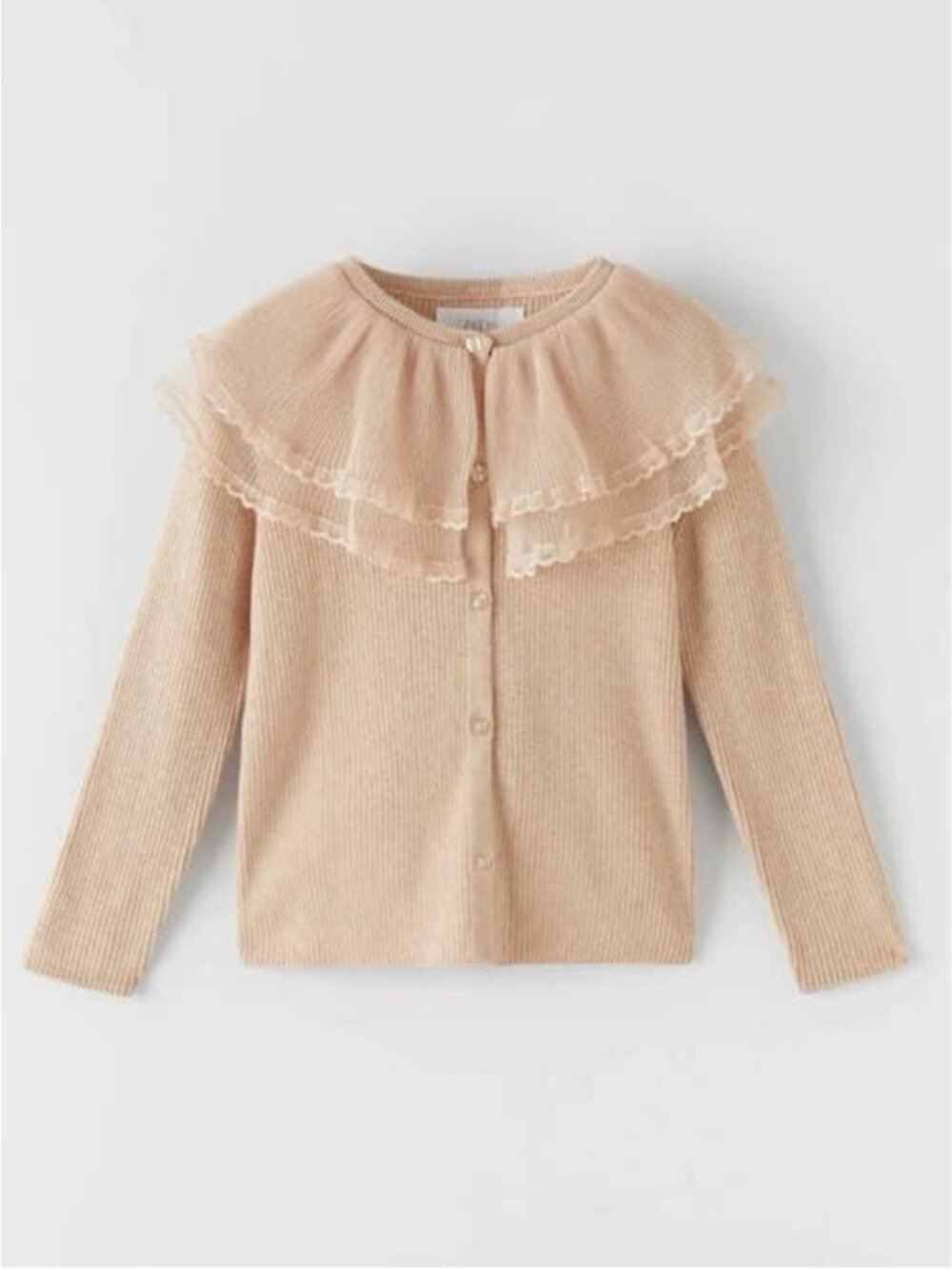 Zara Girls 8Y Cream Ribbed Ruffle Collar Cardigan jumper top XXS XS Coquette